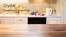 Presentation with kitchen furniture - Colorful PPT layouts enhanced with furniture free - blurred kitchen interior and napkin backdrop and a  colored foreground