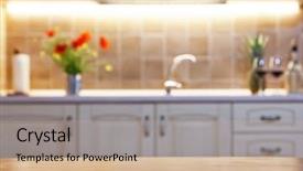  Presentation with kitchen remodeling - Audience pleasing theme consisting of furniture free - blurred kitchen interior and napkin backdrop and a coral colored foreground