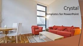  Presentation with living room - PPT theme consisting of furniture free - high ceiling modern living room background and a soft green colored foreground