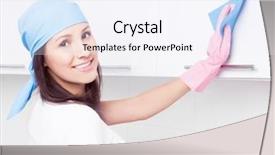  Presentation with kitchen furniture - PPT theme with furniture in the kitchen background and a sky blue colored foreground