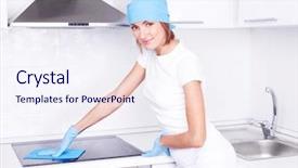  Presentation with kitchen furniture - PPT theme having furniture in the kitchen background and a sky blue colored foreground