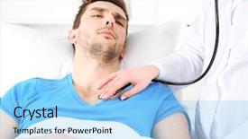  Presentation with metabolic doctor examining - Cool new slide deck with furniture nursing home - doctor examining bronchi of patient backdrop and a light blue colored foreground