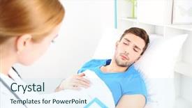  Presentation with report - Colorful theme enhanced with furniture nursing home - doctor filling medical report backdrop and a sky blue colored foreground