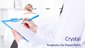  Presentation with report - Cool new slides with furniture nursing home - doctor filling medical report backdrop and a sky blue colored foreground