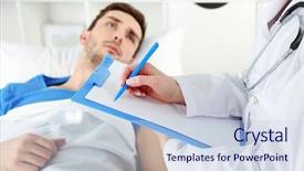  Presentation with report - Colorful PPT layouts enhanced with furniture nursing home - doctor filling medical report backdrop and a sky blue colored foreground