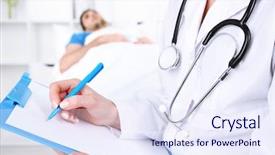  Presentation with report - Cool new slides with furniture nursing home - doctor filling medical report backdrop and a sky blue colored foreground