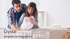  Presentation with newborn baby - Slide deck consisting of furniture nursing home - young parents with their newborn background and a soft green colored foreground