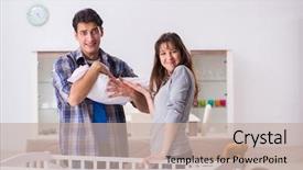  Presentation with newborn baby - Presentation theme having furniture nursing home - young parents with their newborn background and a mint green colored foreground