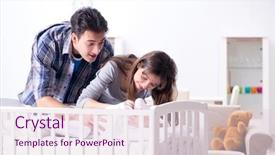  Presentation with newborn baby - PPT theme consisting of furniture nursing home - young parents with their newborn background and a lemonade colored foreground