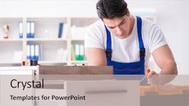  Presentation with assembling wooden furniture furniture - Slide deck enhanced with furniture repair and assembly concept background and a light gray colored foreground