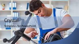  Presentation with assembling wooden furniture furniture - Slide deck featuring furniture repair and assembly concept background and a light blue colored foreground