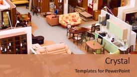  Presentation with parts - PPT theme featuring furniture store display of furniture background and a coral colored foreground