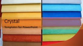  Presentation with furniture - Beautiful PPT theme featuring furniture warehouse - colorful upholstery samples backdrop and a gold colored foreground