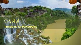  Presentation with ancient village - Amazing presentation design having furong ancient village and waterfall - hunan china - travel background backdrop and a tawny brown colored foreground
