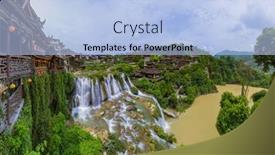  Presentation with ancient village - PPT theme having furong-ancient-village-and-waterfall background and a light blue colored foreground