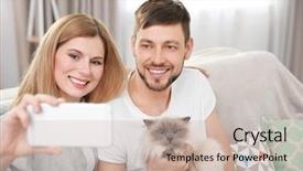  Presentation with dog and cat - Beautiful theme featuring furry families - happy couple taking photo backdrop and a soft green colored foreground
