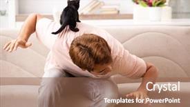  Presentation with hello kitty cute little kitten - Audience pleasing slides consisting of furry families - young man playing with kitten backdrop and a violet colored foreground