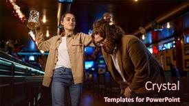  Presentation with woman sport - Presentation theme featuring fury-woman-with-beer-glass background and a wine colored foreground
