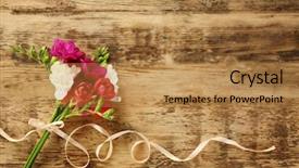  Presentation with rustic wood and flowers - Audience pleasing slides consisting of fuschia - bouquet of beautiful freesia flowers backdrop and a gold colored foreground
