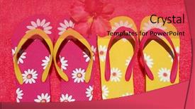  Presentation with flipflops - PPT theme consisting of fuschia - pretty colorful flipflops on beach background and a red colored foreground
