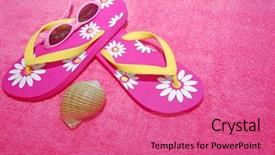  Presentation with seashell - PPT theme featuring fuschia - pretty pink flip flop sandals background and a coral colored foreground