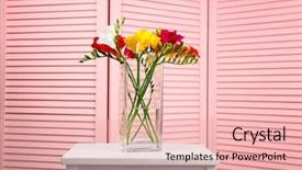  Presentation with beautiful flowers border floral design - Slide set with fuschia - vase with beautiful bouquet background and a lemonade colored foreground