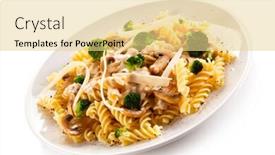  Presentation with pasta sauce - PPT layouts enhanced with fusilli-pasta-with-champignons background and a blonde colored foreground