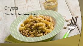  Presentation with pasta sauce - PPT theme having fusilli-pasta-with-pesto-sauce background and a soft green colored foreground