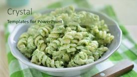  Presentation with spinach - PPT theme with fusilli-pasta-with-spinach background and a mint green colored foreground