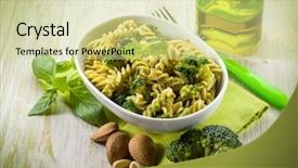  Presentation with almond - Cool new presentation theme with fusilli with broccoli and almond sauce backdrop and a soft green colored foreground