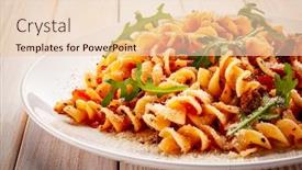  Presentation with sausages - Slide set consisting of fusilli-with-sausages-and-vegetables background and a lemonade colored foreground