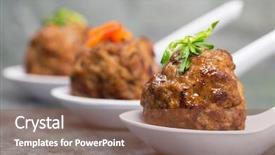  Presentation with fusion - Audience pleasing slide set consisting of fusion - asian meatballs garnished with pea backdrop and a tawny brown colored foreground