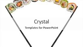  Presentation with chopsticks and food - Slides consisting of fusion - sushi pieces placed between chopsticks background and a white colored foreground