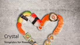  Presentation with fusion - Presentation theme consisting of fusion - traditional japanese sushi pieces making background and a mint green colored foreground