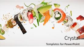  Presentation with fusion - PPT theme with fusion - traditional japanese sushi pieces background and a white colored foreground