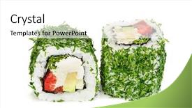  Presentation with fusion - Audience pleasing PPT layouts consisting of fusion - uramaki vegetable maki sushi backdrop and a white colored foreground