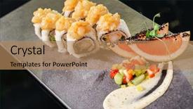  Presentation with fusion - Colorful slide set enhanced with fusion sushi on the black backdrop and a coral colored foreground