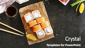  Presentation with salmon fish - Presentation theme featuring futomaki sushi with red fish background and a dark gray colored foreground