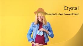  Presentation with baby shoes - Theme consisting of future - beautiful pregnant woman with baby background and a light gray colored foreground