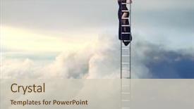  Presentation with far away - Colorful presentation theme enhanced with future - beautiful woman on a ladder backdrop and a soft green colored foreground