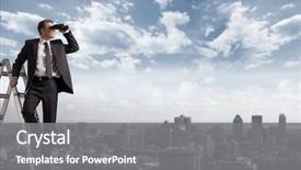  Presentation with future - Slide deck enhanced with future - businessman with binoculars spying background and a gray colored foreground