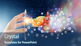  Presentation with connecting people - Presentation design having future - devices connecting people mixed media background and a ocean colored foreground