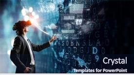  Presentation with mixed reality - PPT theme enhanced with future - experiencing impressive virtual reality mixed background and a navy blue colored foreground