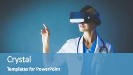  Presentation with virtual reality - Audience pleasing PPT theme consisting of future - female doctor wearing virtual reality backdrop and a teal colored foreground