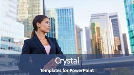  Presentation with urban buildings - Slide deck featuring future - happy business woman portrait background and a ocean colored foreground