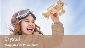  Presentation with airplane pilot - Slides with future - happy child girl playing background and a coral colored foreground
