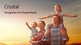  Presentation with family children - Slides featuring future - happy family at sunset father background and a coral colored foreground