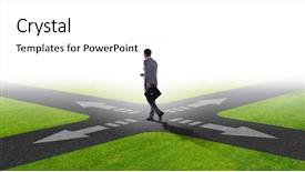  Presentation with crossroads - Slide deck featuring future - young businessman at crossroads background and a white colored foreground
