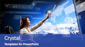  Presentation with future - Beautiful PPT theme featuring future - young woman in armchair pushing backdrop and a ocean colored foreground