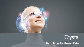  Presentation with hologram - Amazing presentation theme having future - young woman in white backdrop and a gray colored foreground